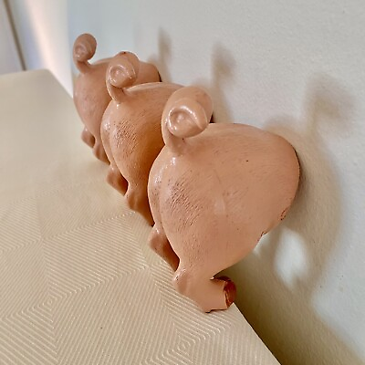 #ad Pig Tails Wall Mount Hooks Resin 3 Little Piggy Pink Butt Key Towel Holder $20.36