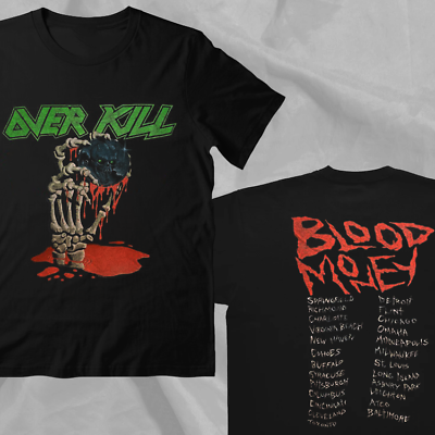 #ad Overkill Band Blood Money 90s Tour Black Double Sided T Shirt $27.99