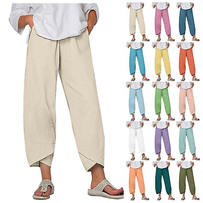 #ad Summer Women Ladies Cotton Linen Baggy Casual Harem Pants Trousers Plus Size $19.18