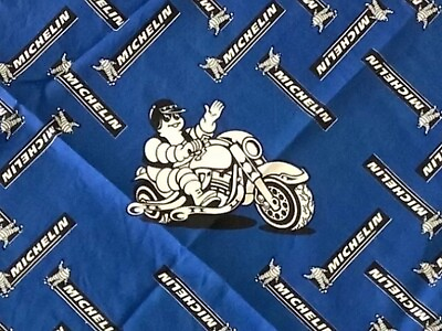 #ad Vintage Michelin Motorcycle Tire Bandana Scarf Michelin Man Blue $18.00