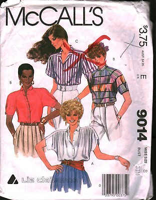 #ad 9014 Vintage McCalls SEWING Pattern Misses 1980s Buttoned Front Blouse Top Shirt $5.59