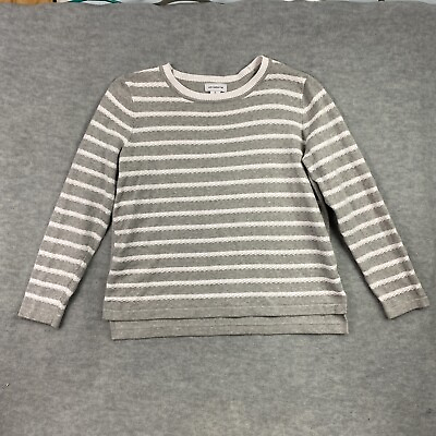 #ad Liz Claiborne Sweater XL Gray Striped Long Slv Ladies Cotton $16.00