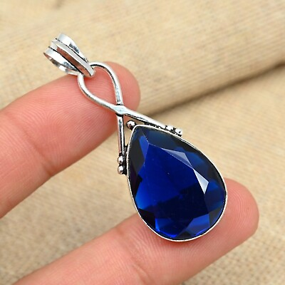 #ad Blue Sapphire Gemstone 925 Sterling Silver Handmade Wonderful Jewelry Pendant $12.60