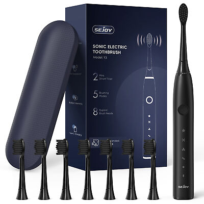 #ad SEJOY Sonic Electric Toothbrush 5Modes 8Brush Heads with Travel case USB Charge $13.99