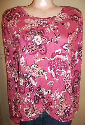 #ad STYLE amp; CO LONG SLEEVE PINK FLORAL SHIRT XL NEW TWIST TIE $12.99
