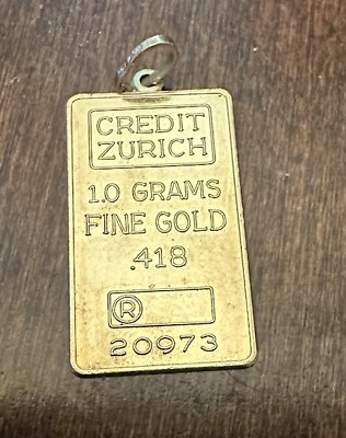 #ad Gold Pendant Charm CREDIT ZURICH 1.1 GRAMS Fine Gold .418 Bar Ingot $99.00