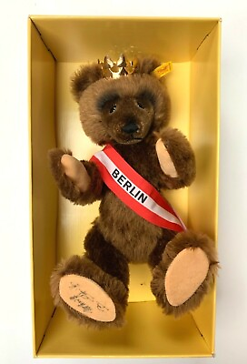 #ad 1985 Steiff Berlin Bear Gold Plated Crown #0251 34 West Germany Signed Tags Box $91.00