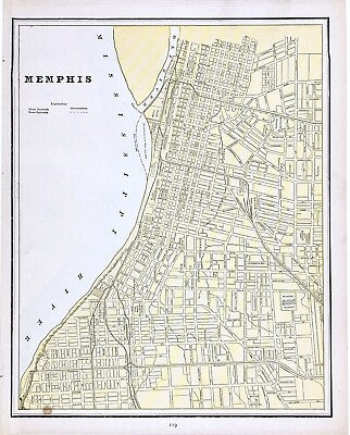 #ad 1889 Memphis Tennessee Map ORIGINAL Downtown City Cotton Storage Waterfront $48.88