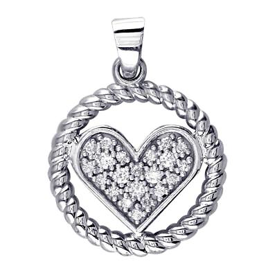 #ad Cubic Zirconia Heart and Rope Circle Pendant in 14K White Gold $578.00