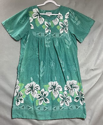 #ad Anthony Richards MuuMuu House Dress Womens Large Green Floral Pockets Tropical $29.97