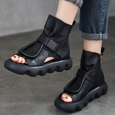 #ad Thick Sole Platform Sandals Women Genuine Leather Ankle Boots Summer Comfortable $104.29