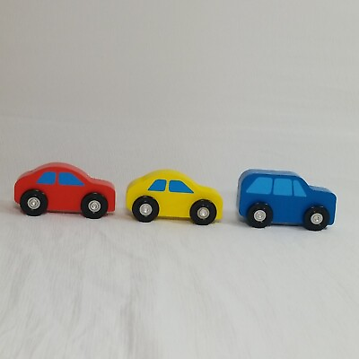 #ad Vintage Lot of 3 Wood Cars SUV Van Pretend Play Wooden Railway Larger Vehicles $7.99