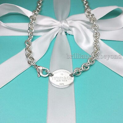 #ad Return to Tiffany amp; Co. Oval Tag Necklace Choker 925 Sterling Silver Box Pouch $325.00
