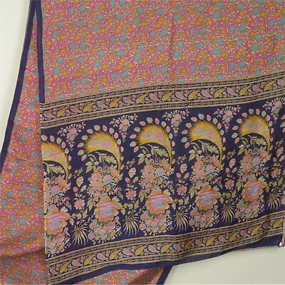 #ad Sanskriti Vintage Sarees Pink 100% Pure Silk 5Yd Printed Sari Soft Craft Fabric $27.38