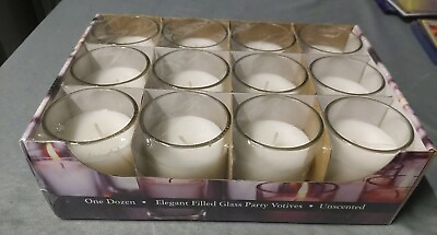 #ad Case Of 12 Filled Glass Party Votives Clear Glass Unscented White $24.99