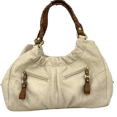 #ad B Makowsky Leather Purse Womens Cream Hillary Hobo Shoulder Bag Handbag Braided $89.99