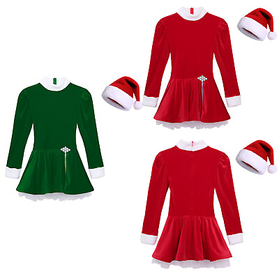 #ad Womens Dresses Long Sleeve Dress With Hat Christmas Costume Mesh Underskirt Set $9.39