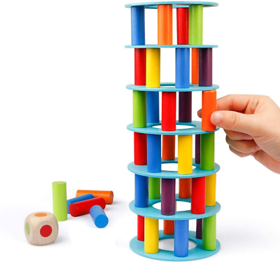 #ad Coogam Wooden Tower Stacking Game Fine Motor Skill Building Blocks with Dice To $20.98