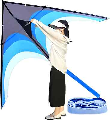 #ad 110#x27;#x27; Giant Delta Kite for Adults Black Blue Color Easy to Fly Large Beach Kite $45.99