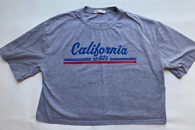 #ad California T shirt Crop Top Women’s Large Gray Cotton Blend Graphic Tee $15.95