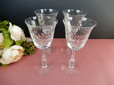 #ad Set Of 4 Elegant Wine Glasses With Laurel Leaf Etche*CHIPPED* $39.99