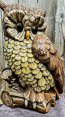 #ad Vintage Ceramic Garden Owl On Log 21” Mid Century. Atlantic Mold Large. $175.00