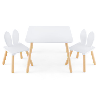 #ad Kids 3 Pieces Table amp; Chairs Set Children Wooden Furniture Set w Solid Wood Legs $65.00