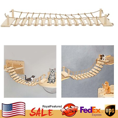 #ad Cat Bridge Toy Climbing Frame Wood Pet Tree House Bed Hammock Wall Mounted Post $28.51
