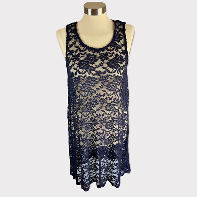 #ad Massini Womens Medium Navy Blue Lace Sleeveless Dress $11.70