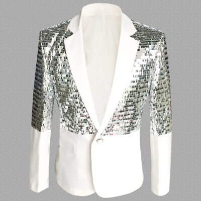 #ad Men Reversible Sequin Jacket Coat Suit Sparkly Glitter Fancy Stage Costume Shiny $69.46