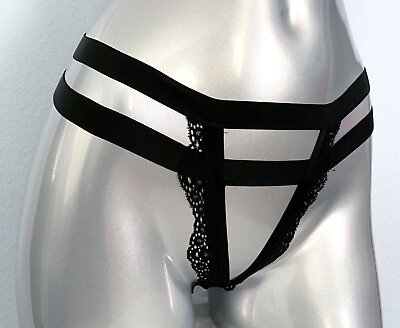 #ad NWT Victorias Secret Luxe Lingerie Ouvert Open Banded Strappy Cheeky Panty M $8.99