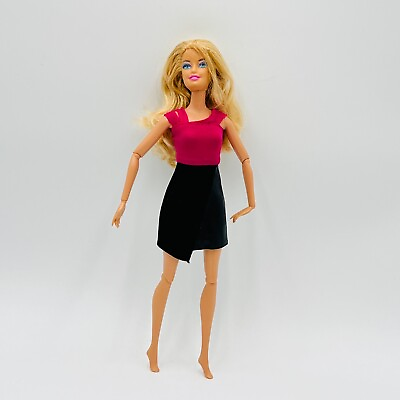 #ad Barbie 2009 Body 1998 Head Blonde Heavy Makeup Articulated With Pink Black Dress $22.95