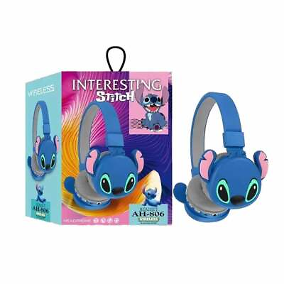 #ad Stitch Kid Wireless Headphones Head Sets Cartoon Kids Bluetooth Headset Foldable $19.99