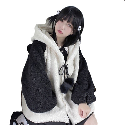 #ad Women Girl Hoodie Jacket Sweet Coats Cute Panda Ear Loose Kawaii Cosplay Warm $45.89