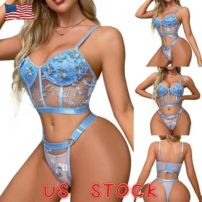 #ad Womens Sexy Lace Nightwear Bra Set Thong Lingerie Underwear G strings Babydoll $5.89