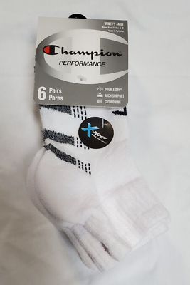 #ad Champion Women#x27;s Ankle Socks 6 Pair Performance X Temp White W Black Size 5 9 $16.99