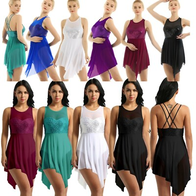 #ad Women Sleeveless Lyrical Dance Dress Leotard Sequins Criss Cross Ballet Dresses $19.31