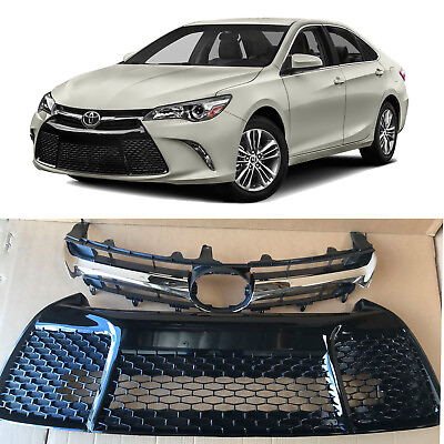 #ad Chrome Upper Lower Bumper Grill Grille for 2015 2016 2017 Toyota Camry SE XSE $103.99