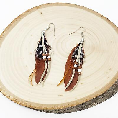 #ad Brown Feather Dangle Earrings $19.95