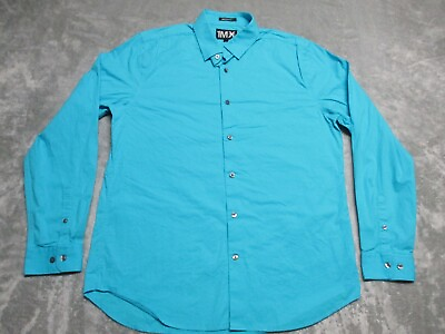 #ad Express 1MX Modern Fit Dress Shirt Large Blue Aqua Button Up Casual Preppy Mens $18.00