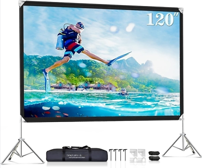#ad 120quot; Projector Screen with Standamp;Bag Portable Theater Projection Outdoor Movie S $67.95