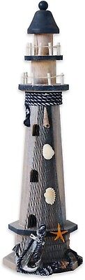 #ad Wooden Lighthouse Decor 19.5 Inch Decorative Nautical Lighthouse Rustic... $30.99