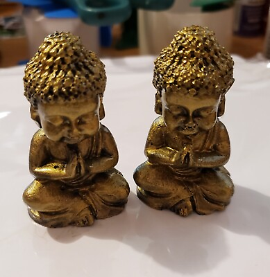 #ad Buddha Figures 2 Gold Hand Made And Painted Made In USA 🇺🇸 $8.95