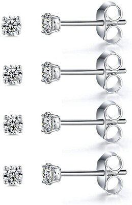 #ad 4 Pair Round Genuine Diamond Stud Earrings in 14k White gold Gift box $139.99