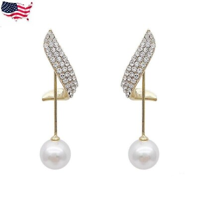 #ad 925 Silver Plated Pearl Crystal Earrings Drop Dangle Women Jewelry Simulated $3.99
