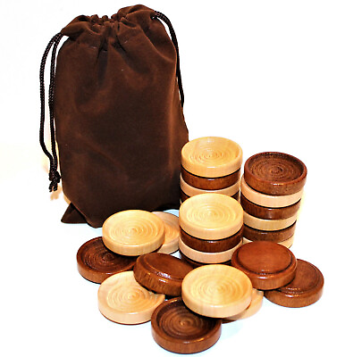 #ad Set of 26 Stacking 1 1 4quot; Wood Checkers w Bag – Made in USA – Natural Walnut $14.95