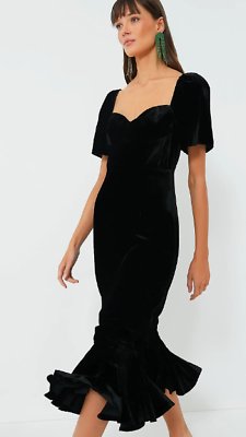 #ad RHODE Ramona Black Crushed Velvet Midi Dress $188.00