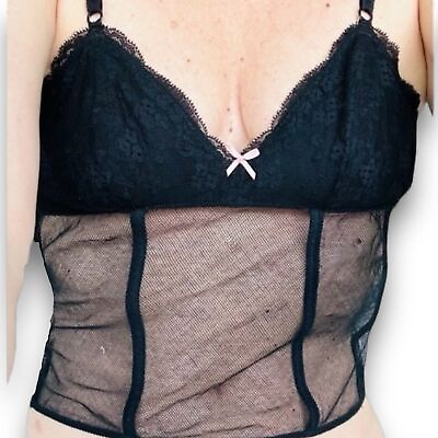 #ad Dolce amp; Gabbana 90s black Mesh Corset Bustier crop top Lace B Cup Large $135.00