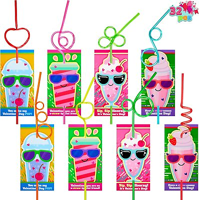 #ad Valentines Day Gift Cards with Gift Colorful Crazy Loop Reusable Straws $20.99