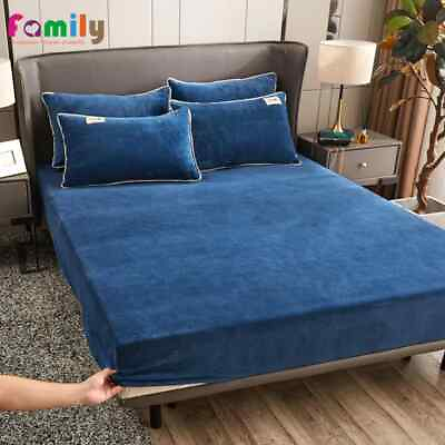 #ad Winter Plush Elastic Fitted Sheet Bedspread Mattress Cover Bed Linen Protector $54.86